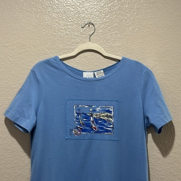 Vintage Y2K Bobbie Brooks Maxi Dress 12/14 Blue Island Graphic Short Sleeve - Picture 11 of 11